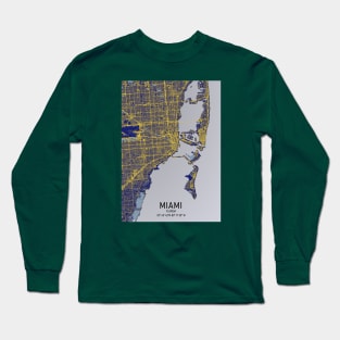 Miami City Map Yellow and Blue Long Sleeve T-Shirt